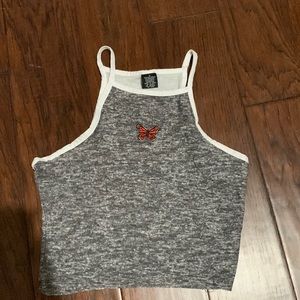Gray butterfly crop top